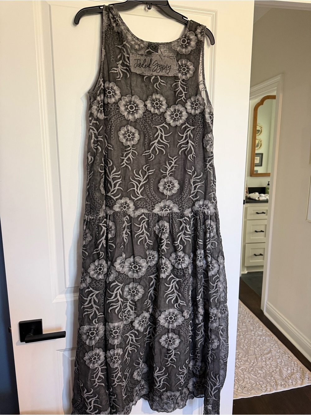 Jaded Gypsy Black embroidered Floral Maxi Dress one size NWT